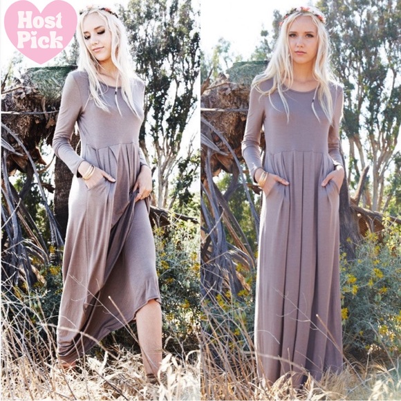 🎉HP🎉 Mocha Long Sleeve Maxi Dress - Picture 1 of 2